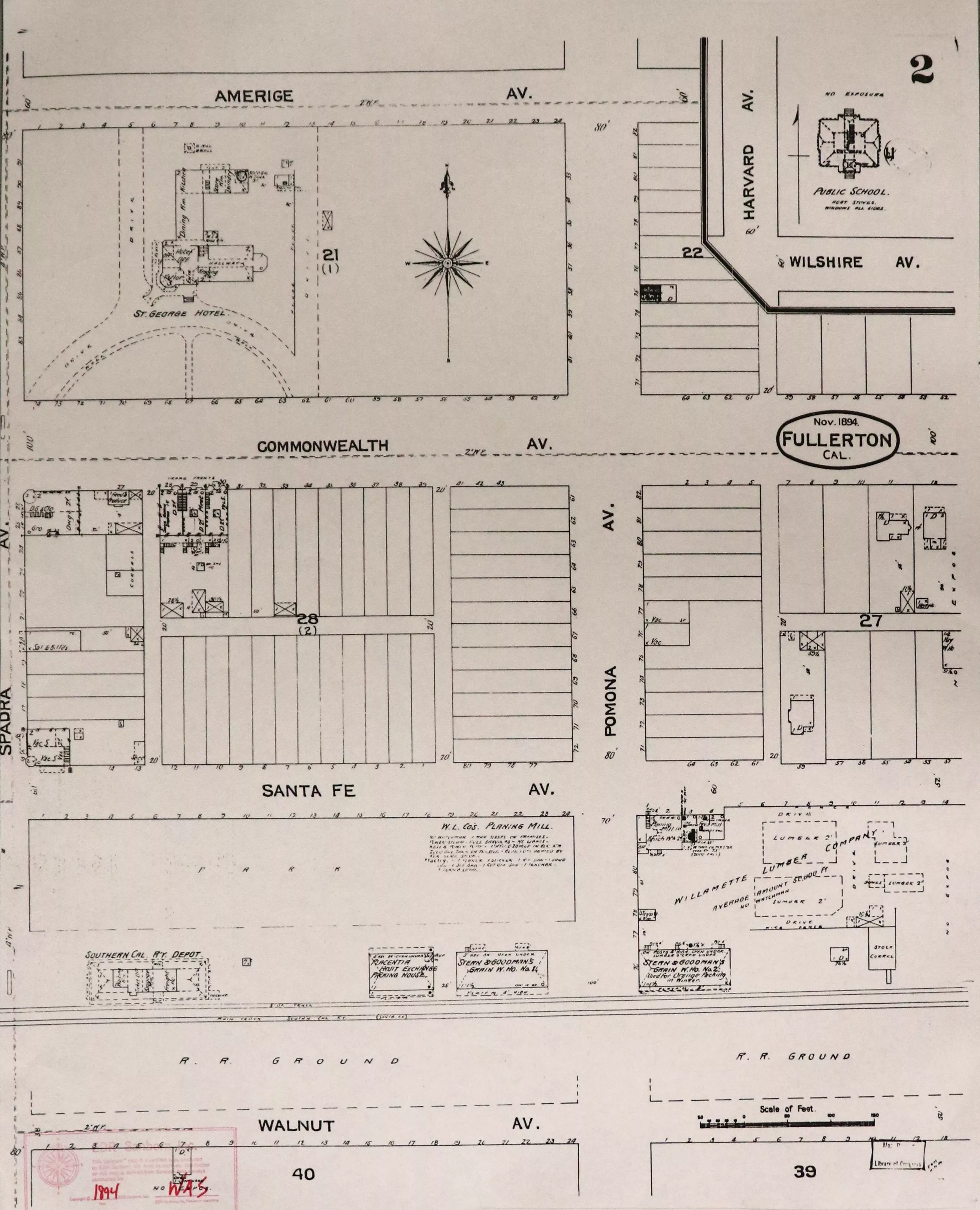 A digital scan of Sanborn Map 2 from 1894.