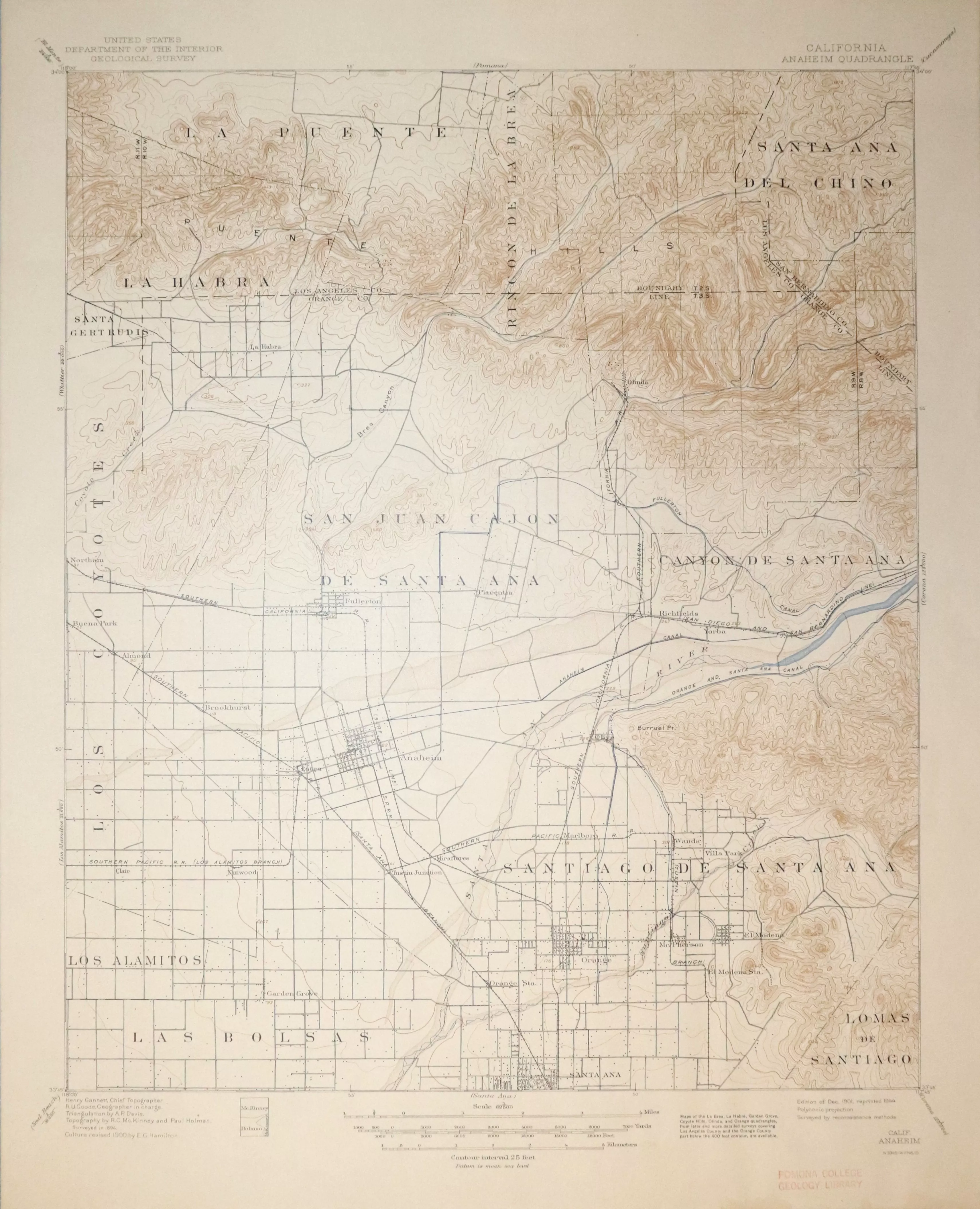 A digital scan of the Anaheim Topographic Map from 1901.