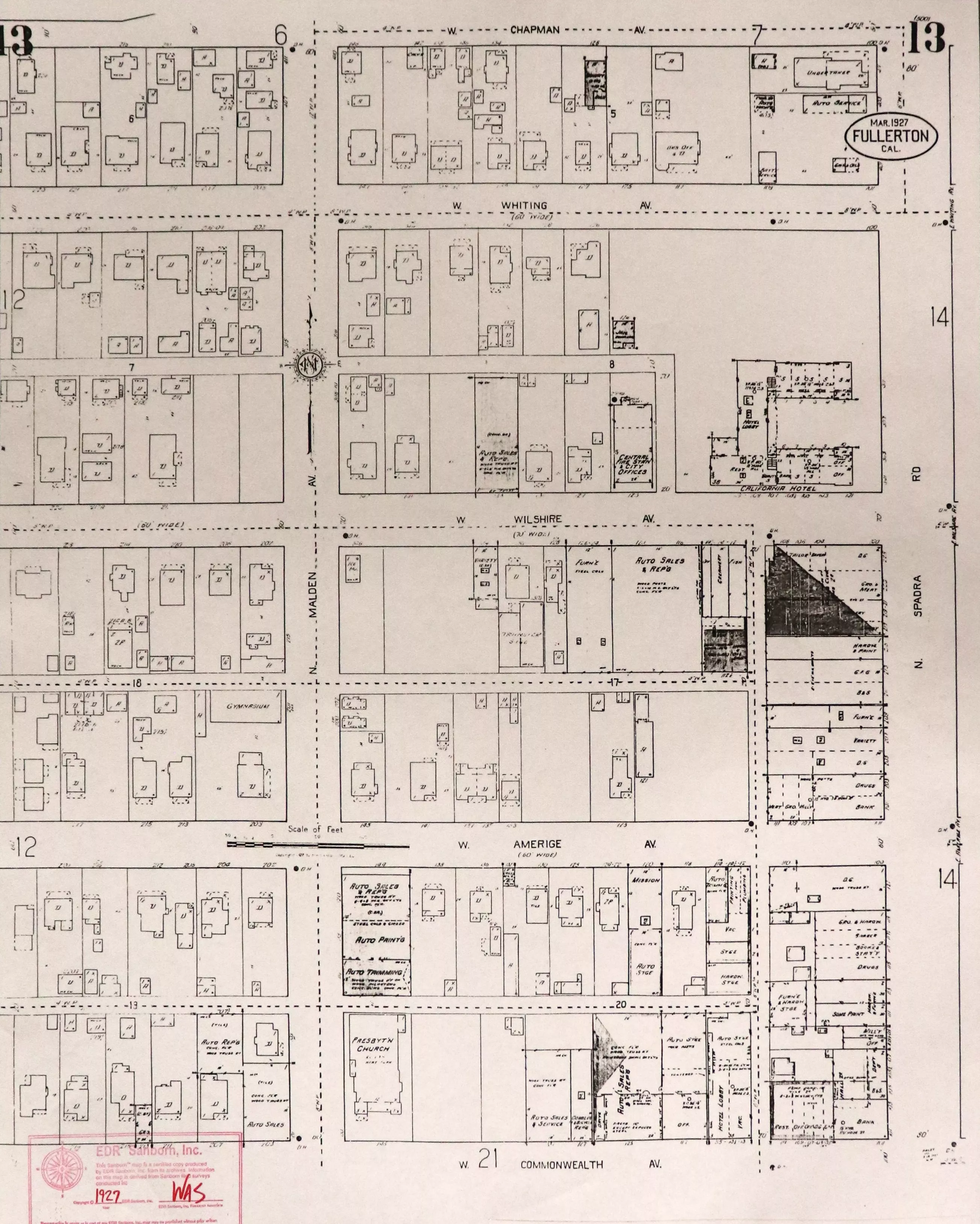 A digital scan of the Sanborn Map 13 from 1927.