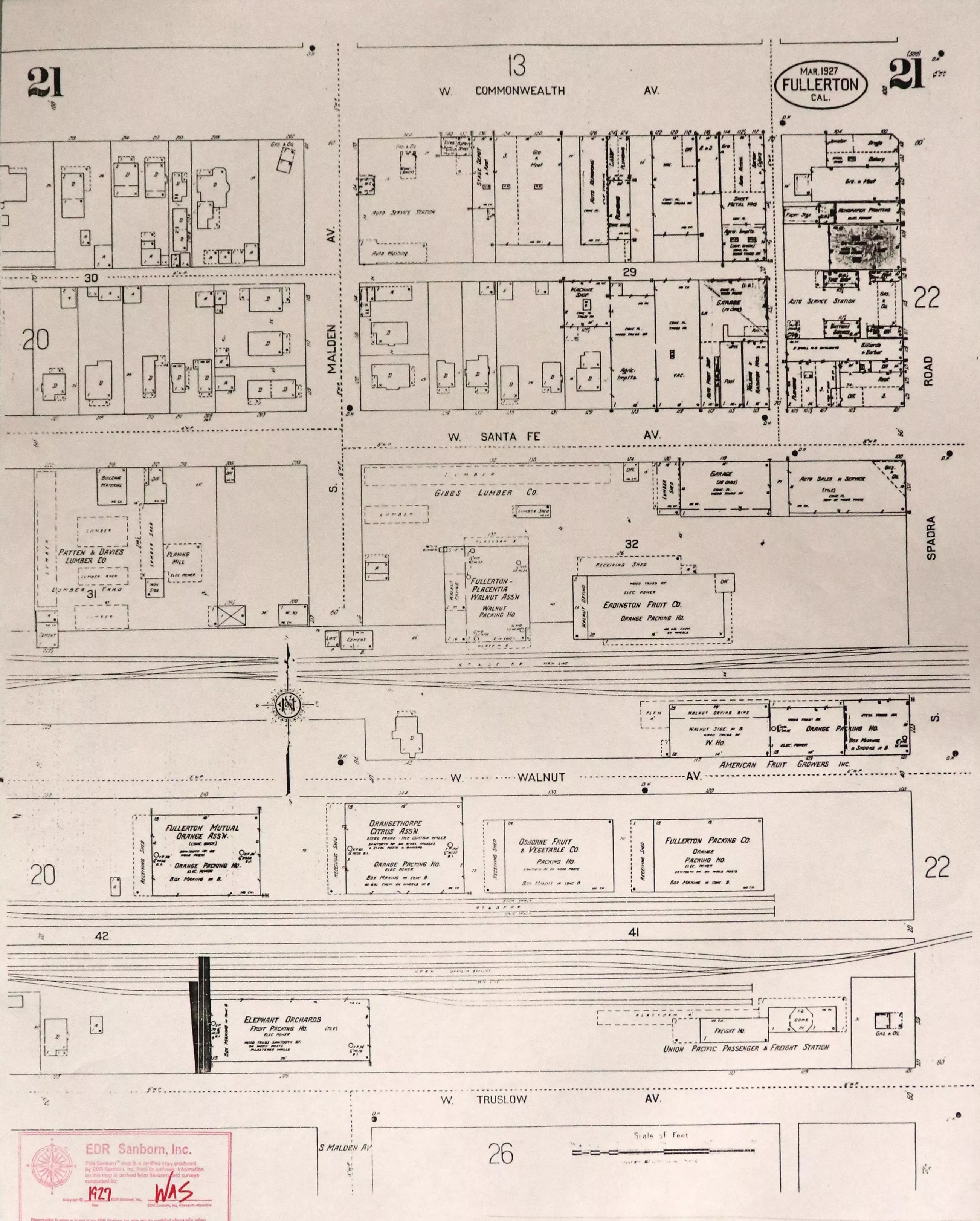 A digital scan of the Sanborn Map 21 from 1927.