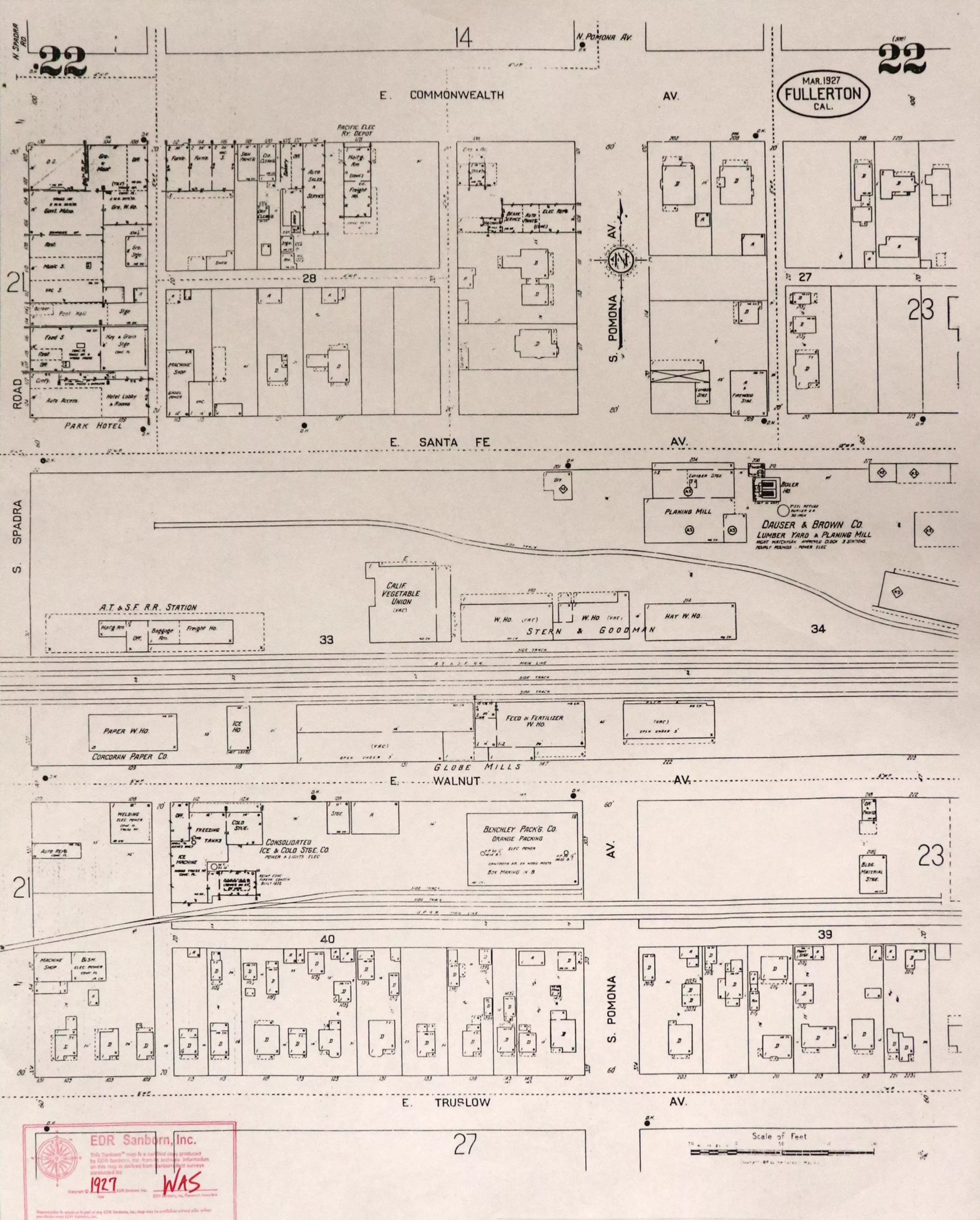 A digital scan of the Sanborn Map 22 from 1927.