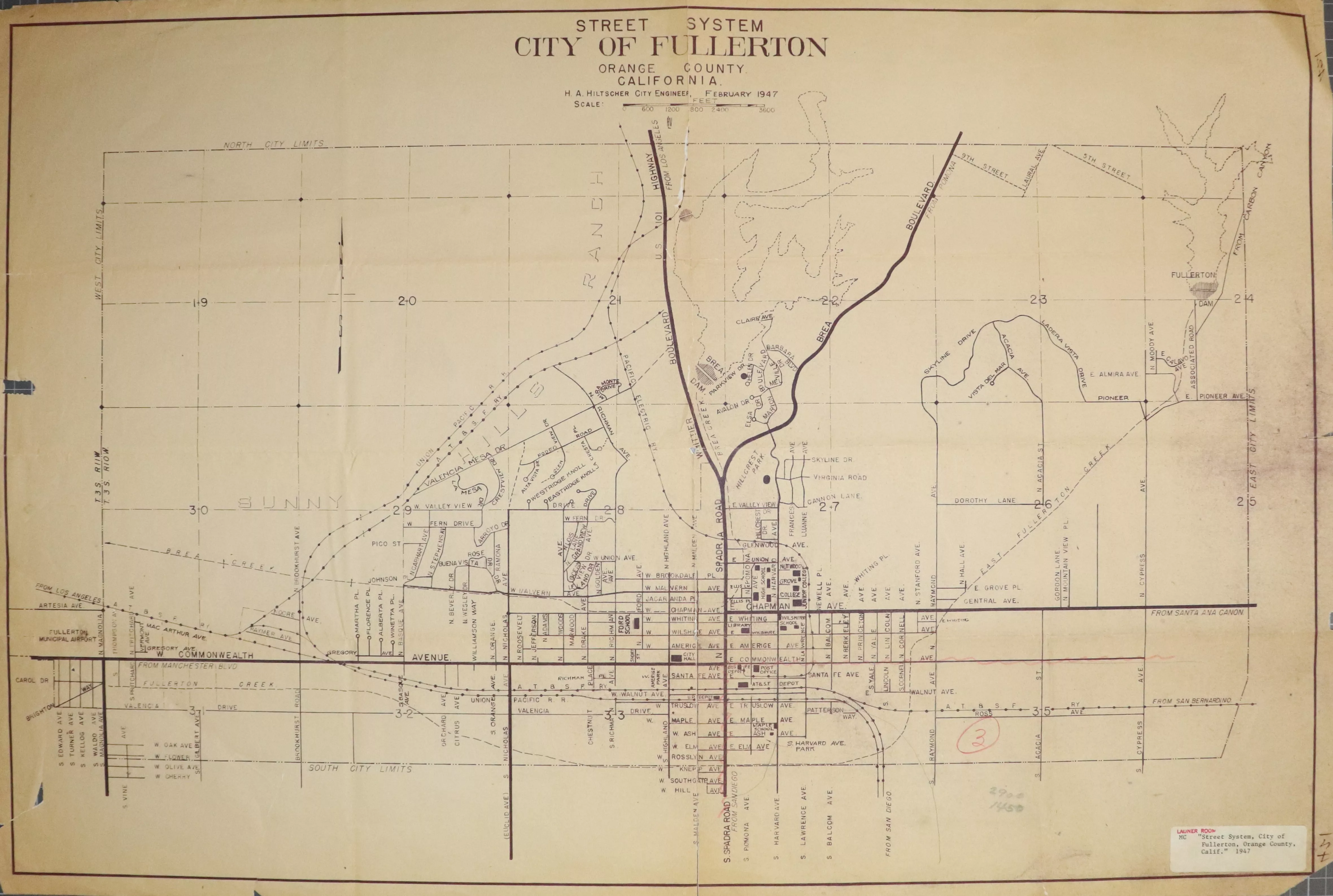 A digital scan of a street system map from 1947.