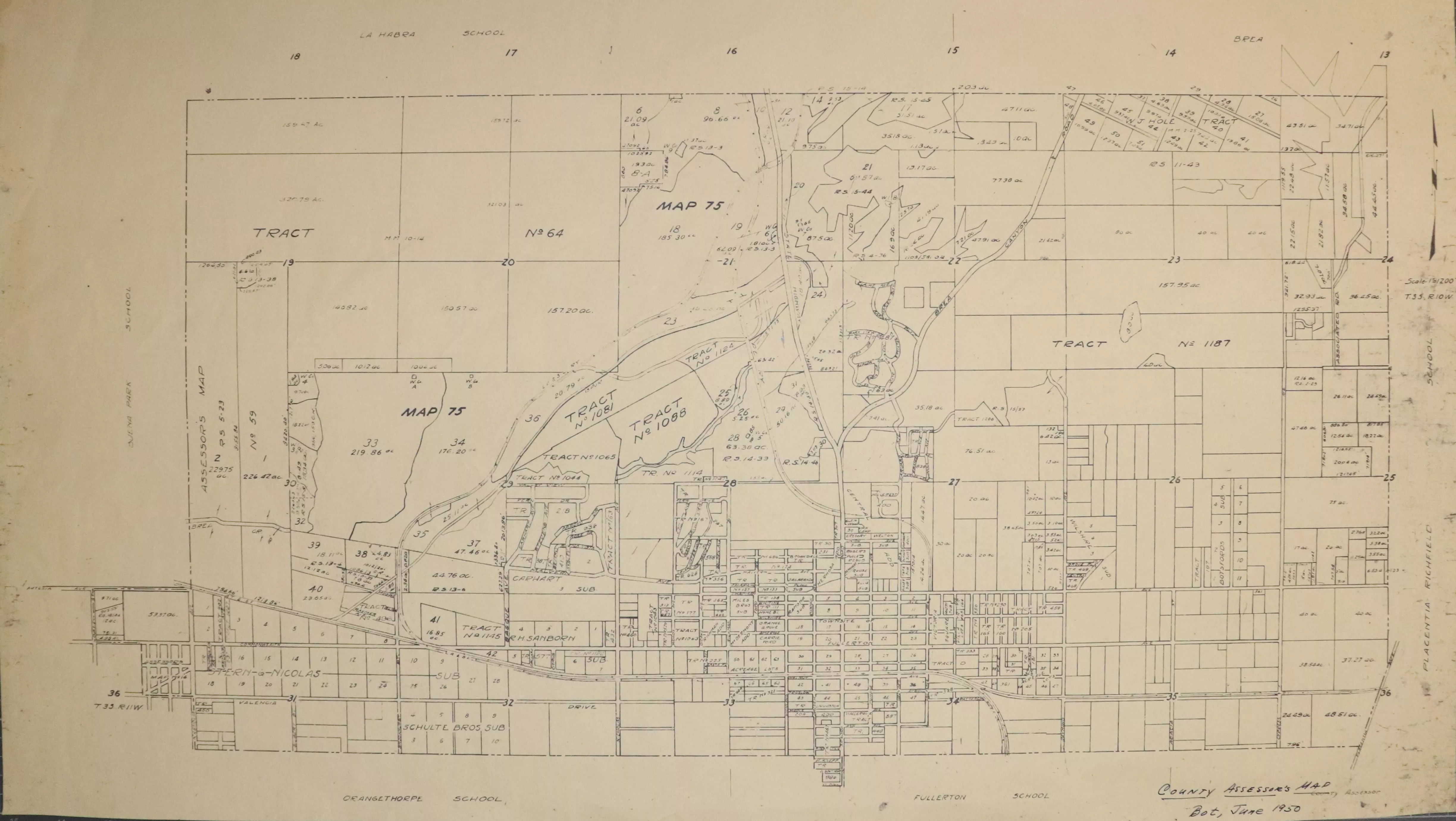 A digital scan of the County Assessor's Map from 1950.