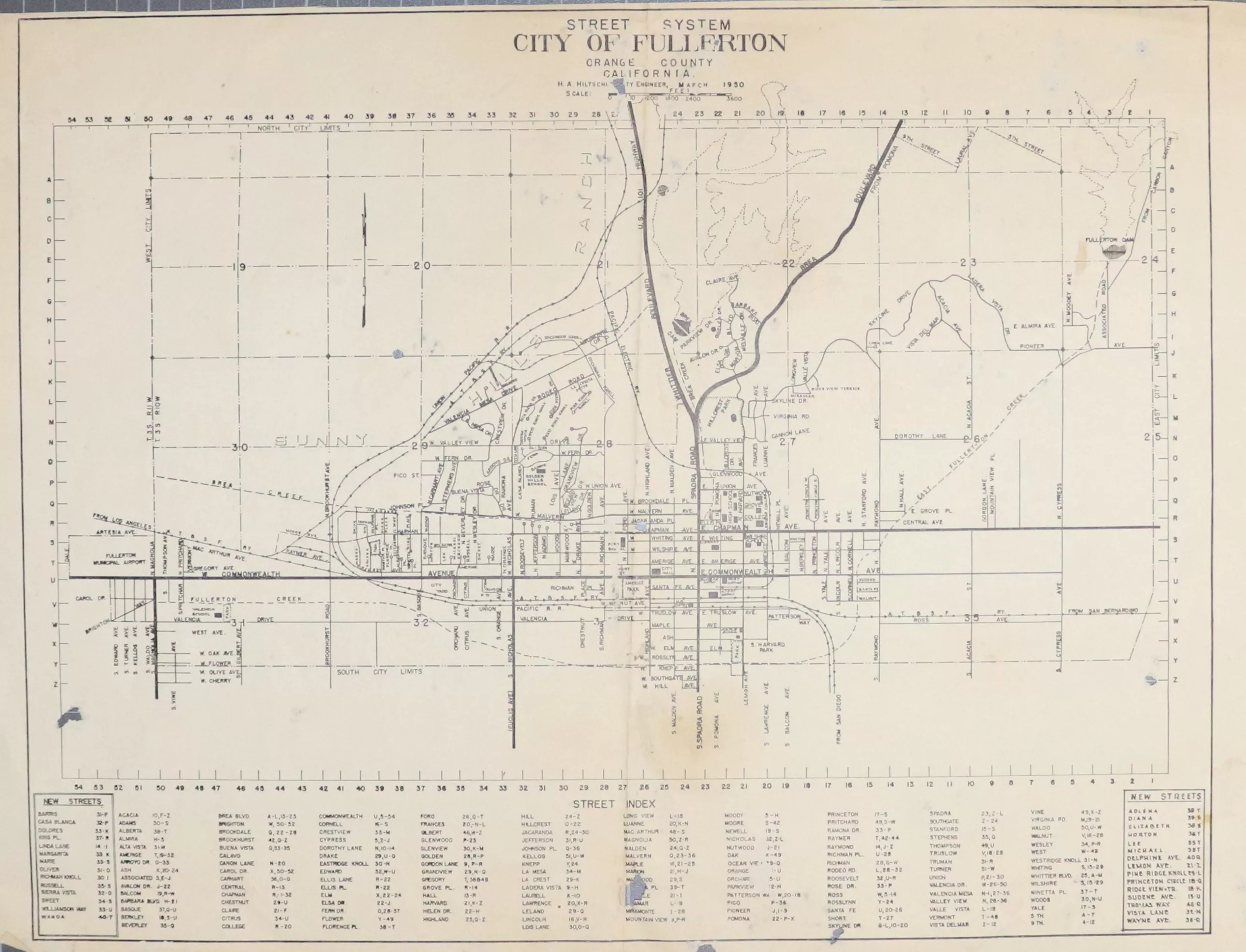 A digital scan of a street system map from 1950.