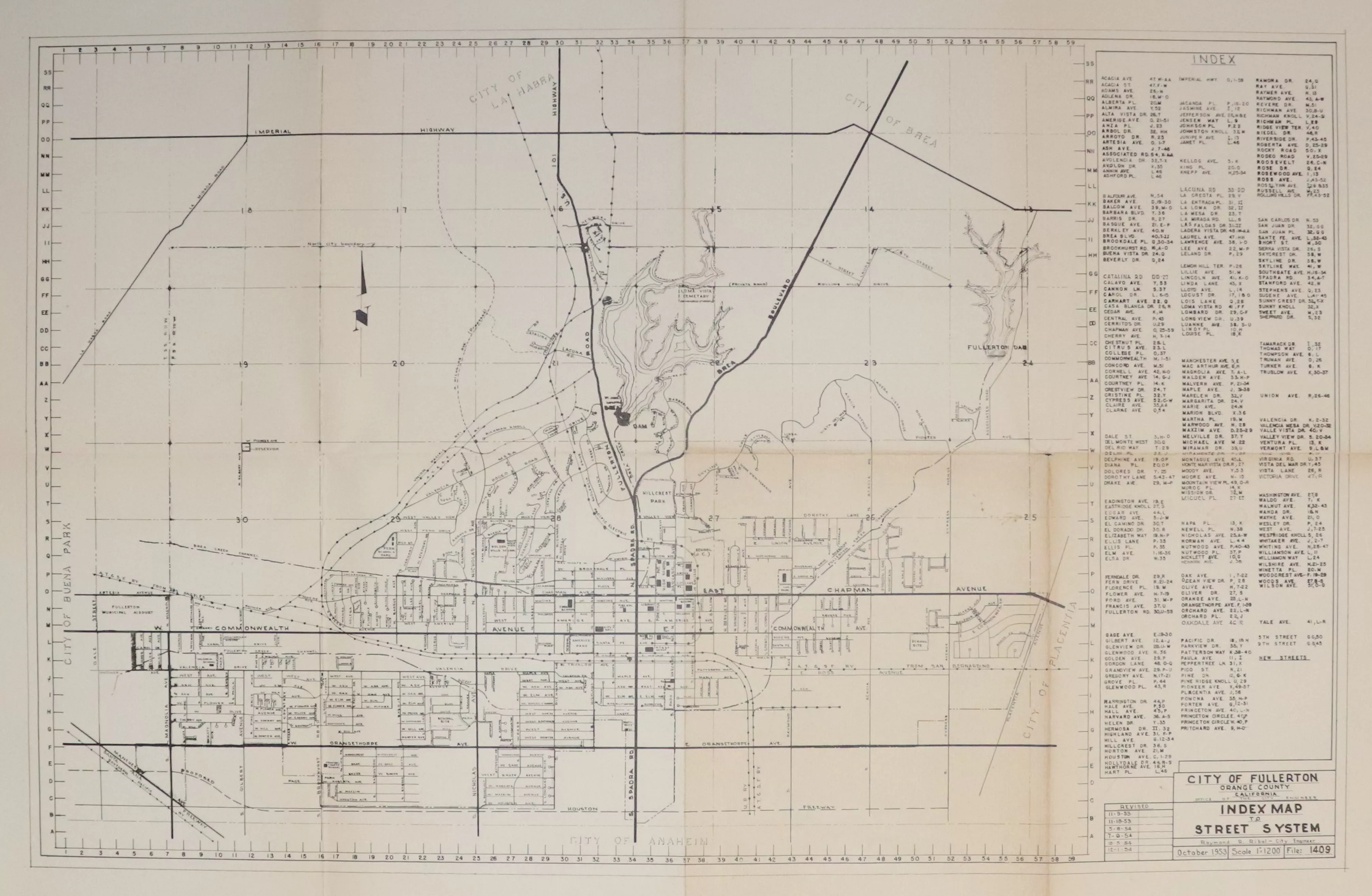 A digital scan of a street system map from 1953.