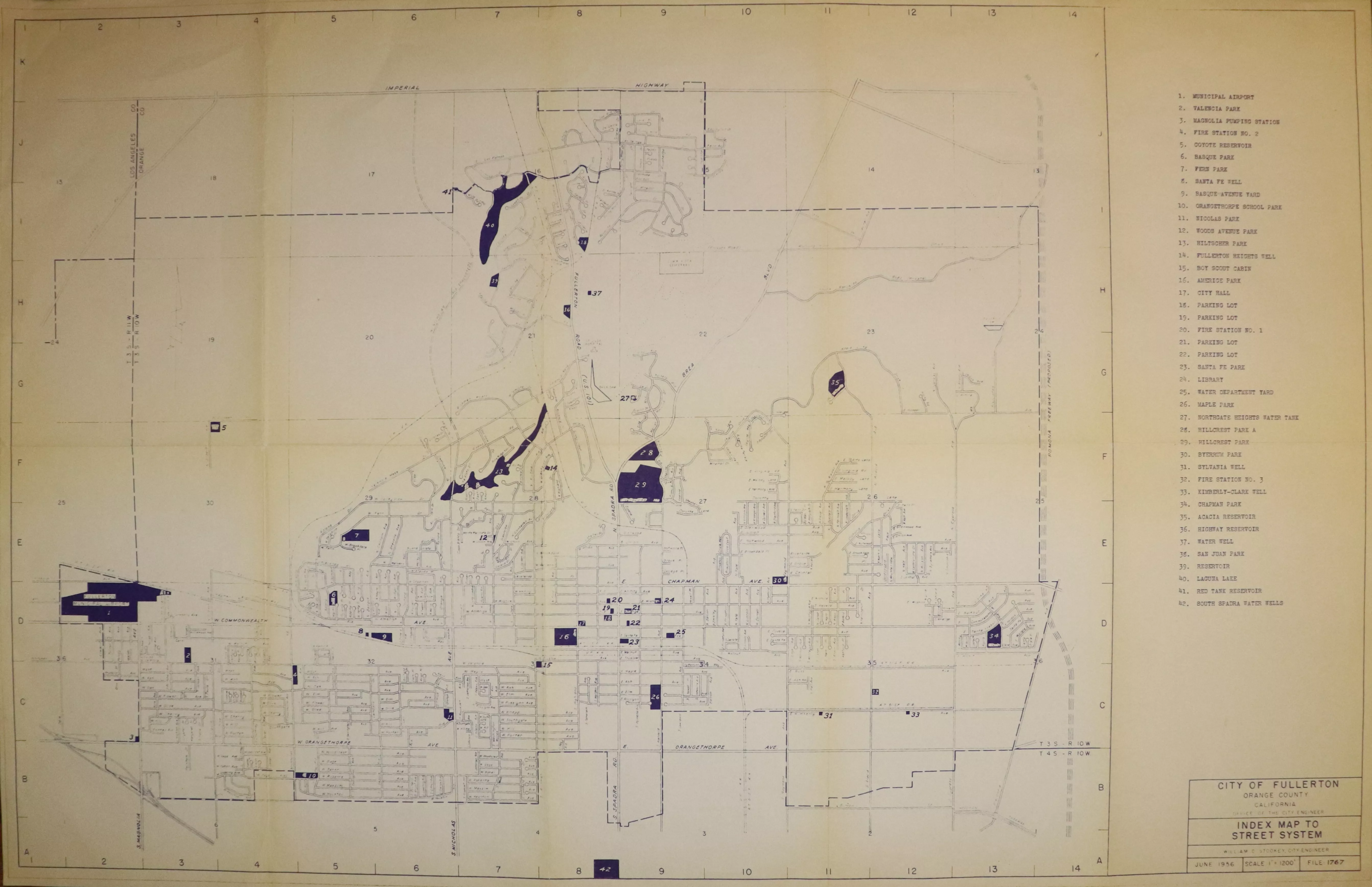 A digital scan of a City Facilities map from 1956.