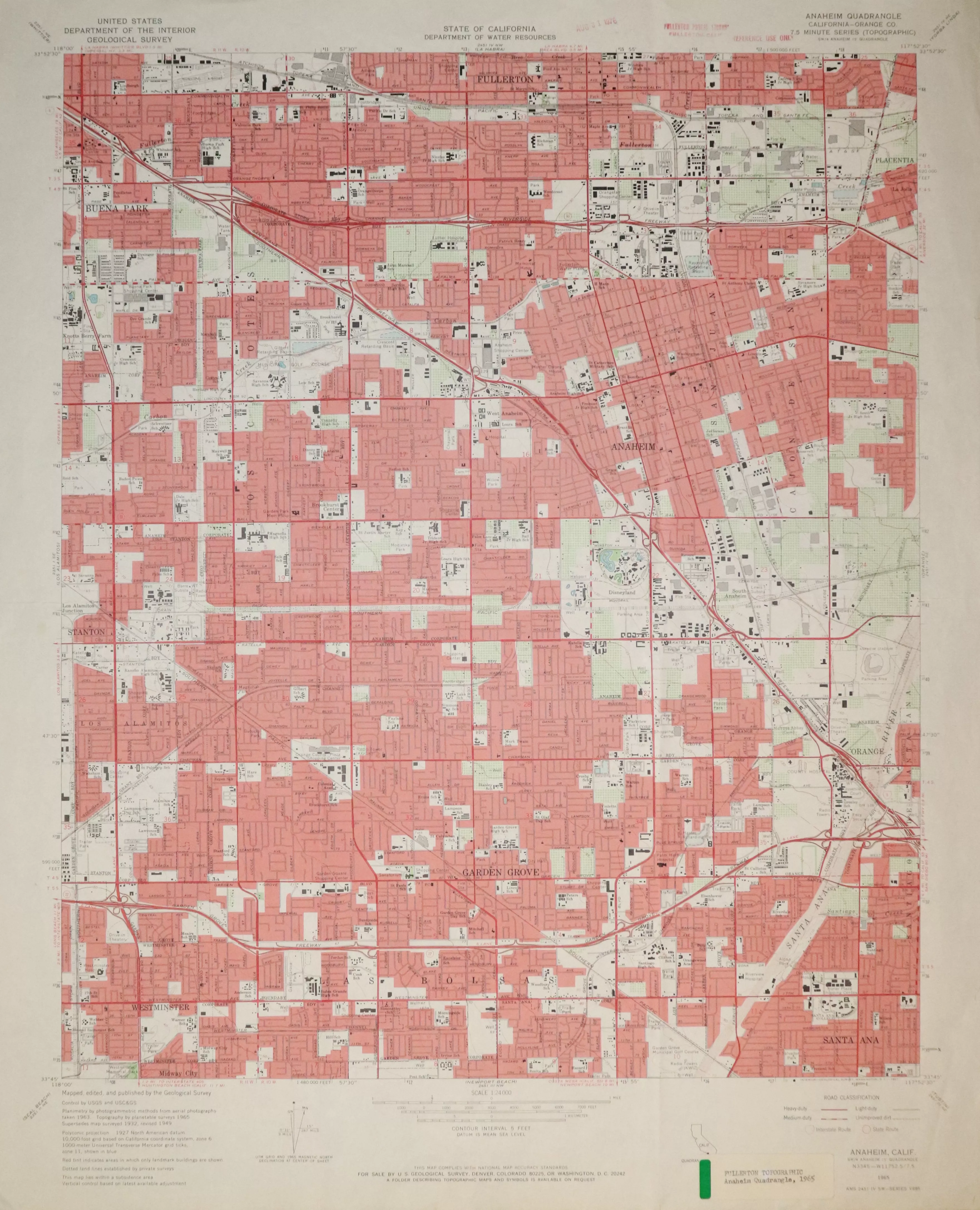 A digital scan of the Anaheim Topographic Map from 1965.