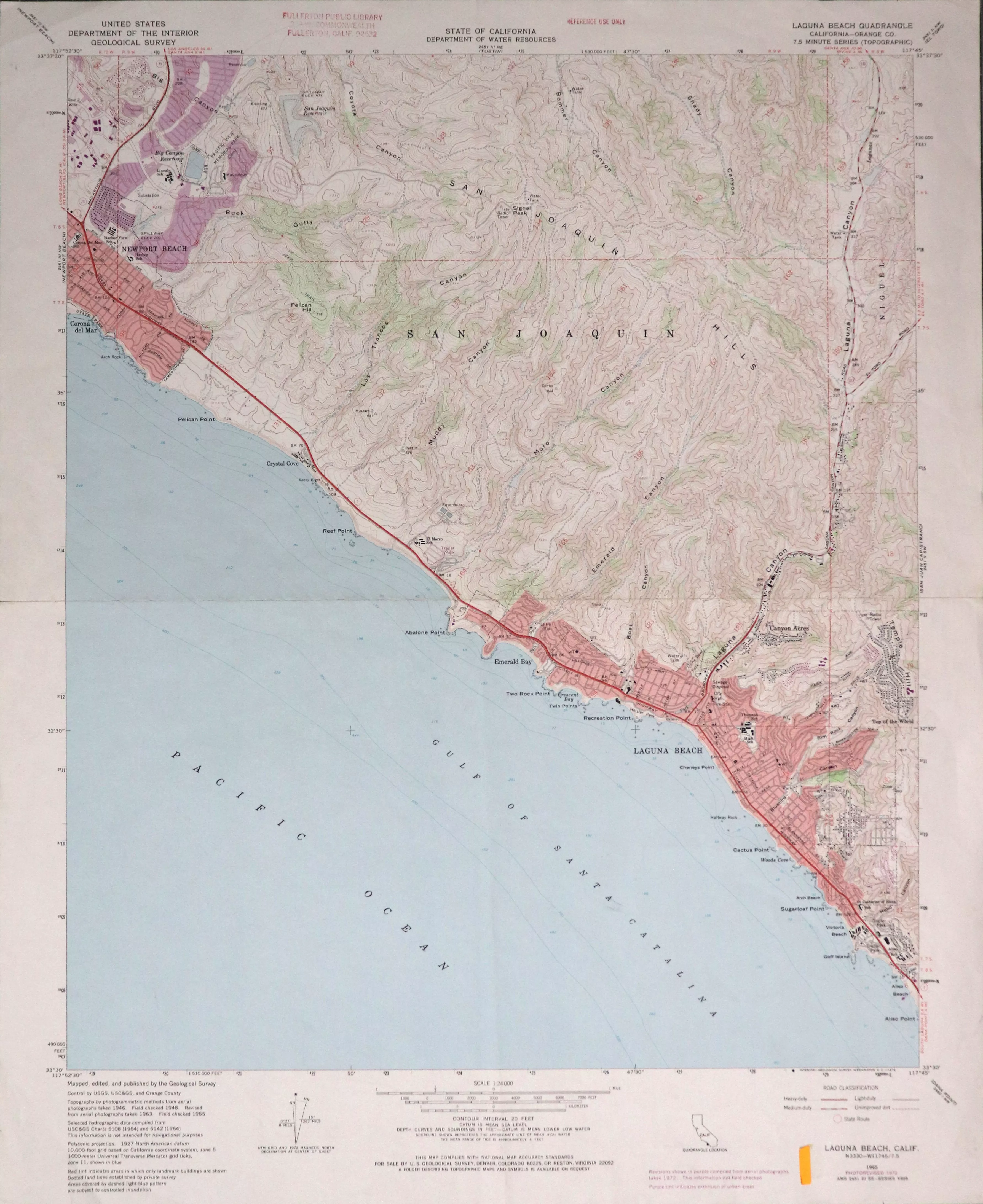 A digital scan of the Laguna Beach Topographic Map from 1972.