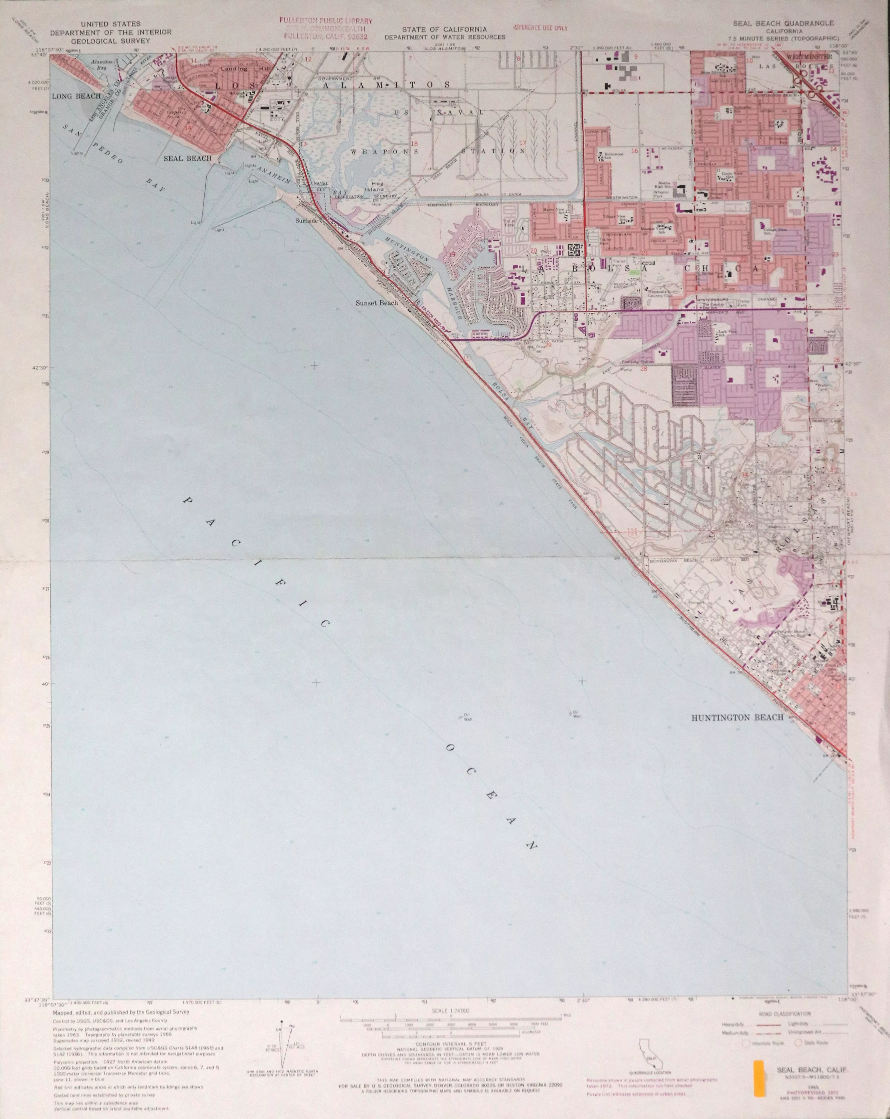 A digital scan of the Seal Beach Topographic Map from 1972.