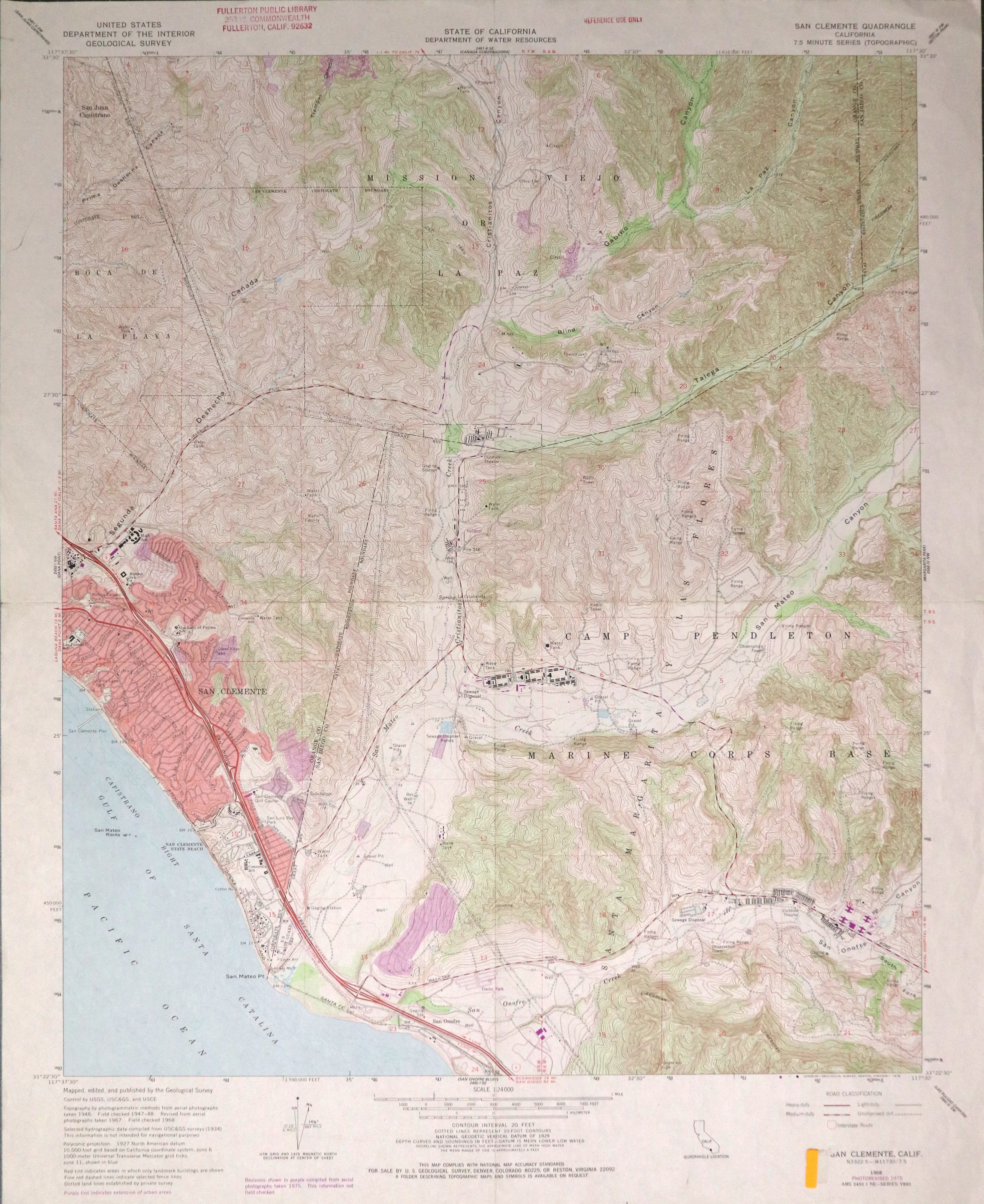 A digital scan of the San Clemente Topographic Map from 1975.