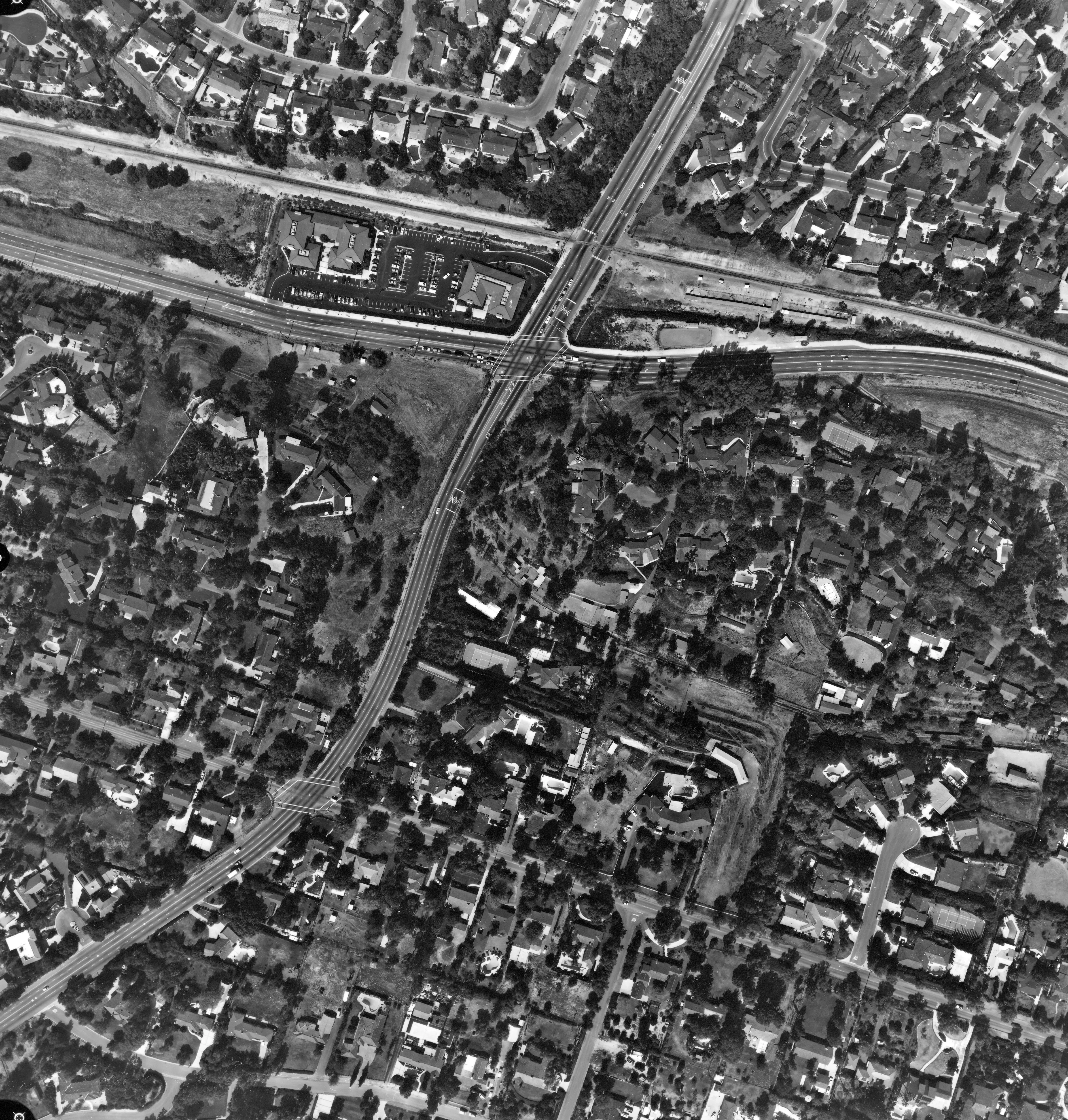 A digital scan of an aerial view of Bastanchury and Euclid in 1986.