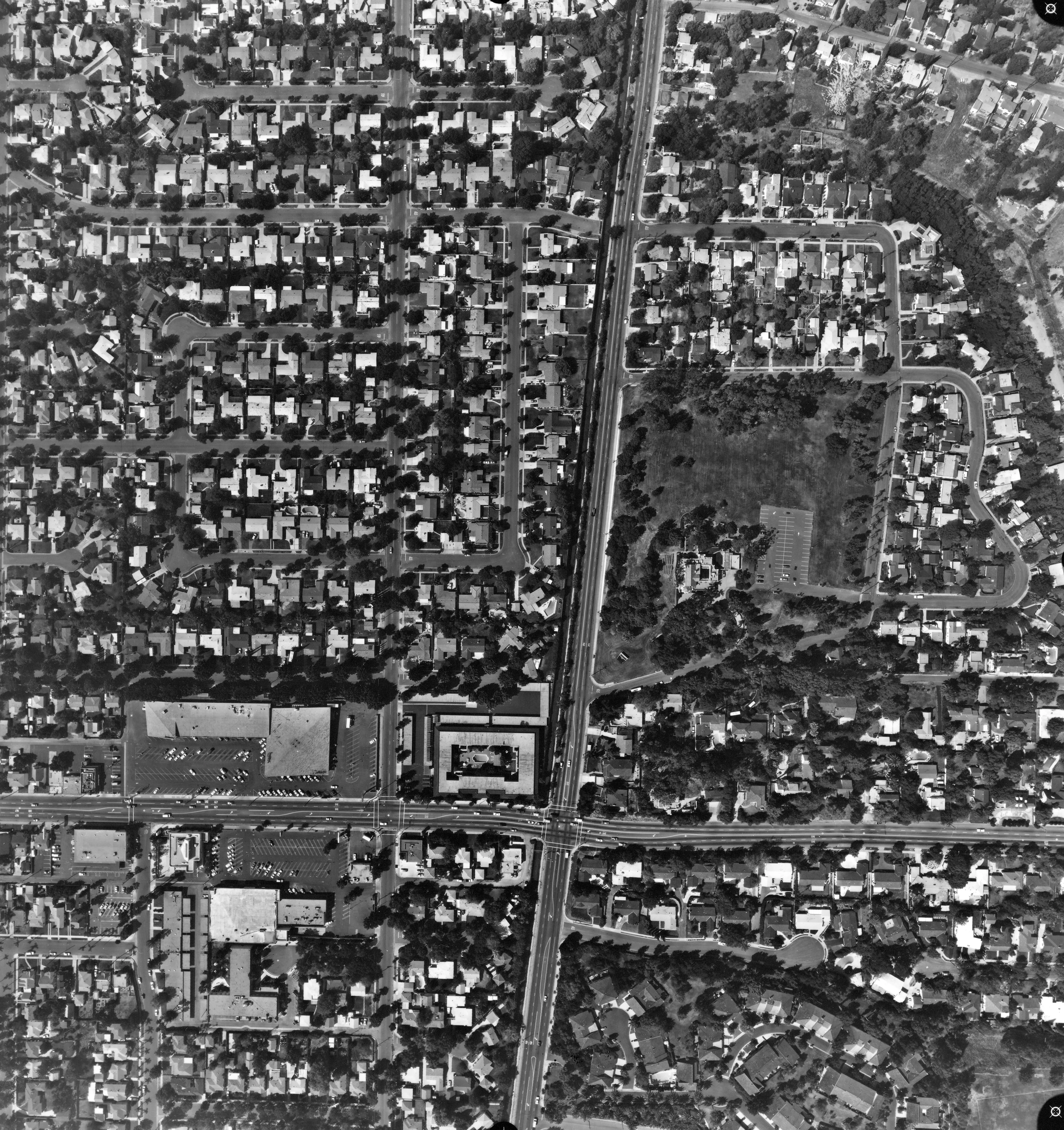 A digital scan of an aerial view of Malvern and Euclid in 1986.