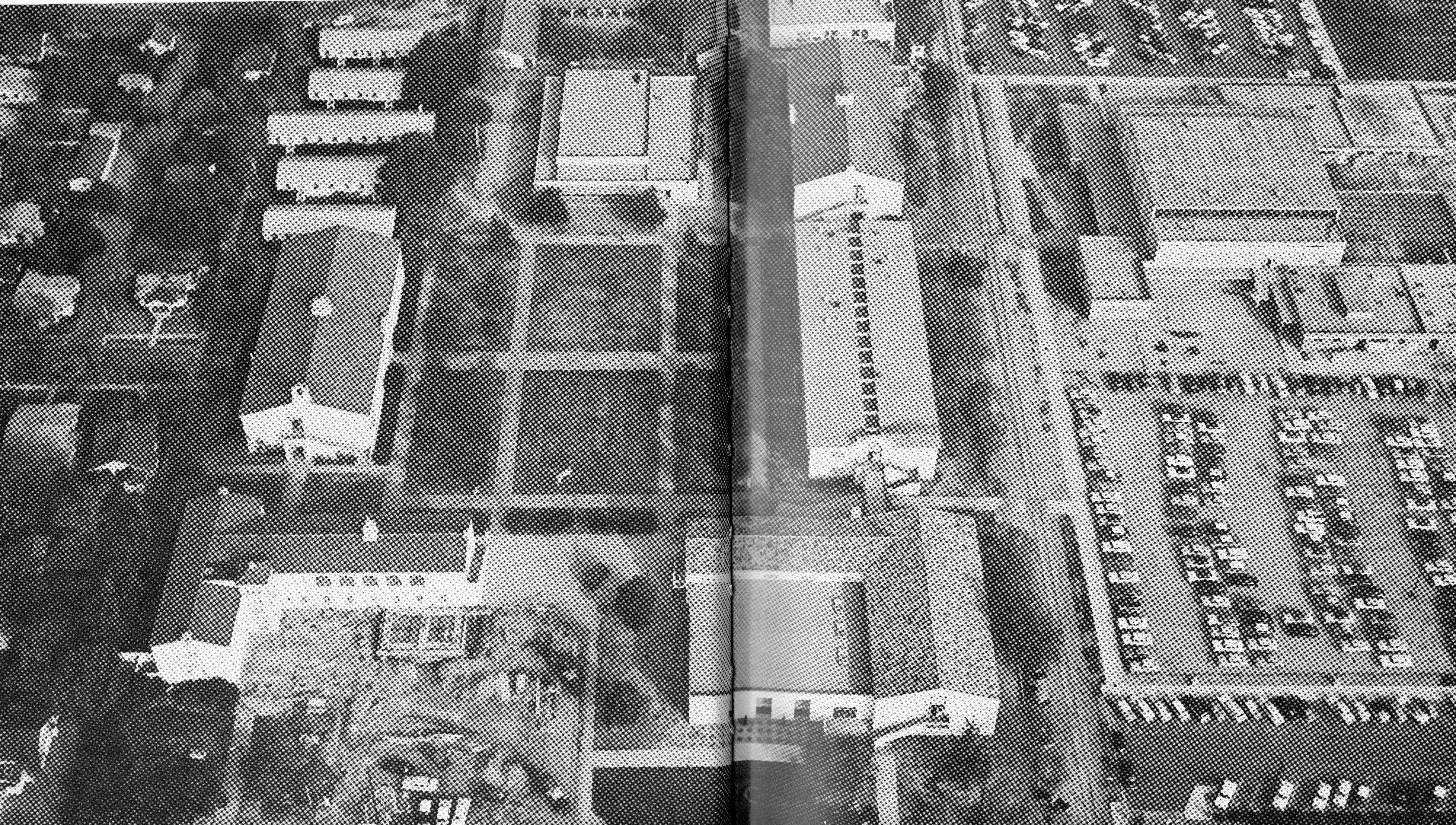 A digital scan of an aerial view of Fullerton College in 1958.