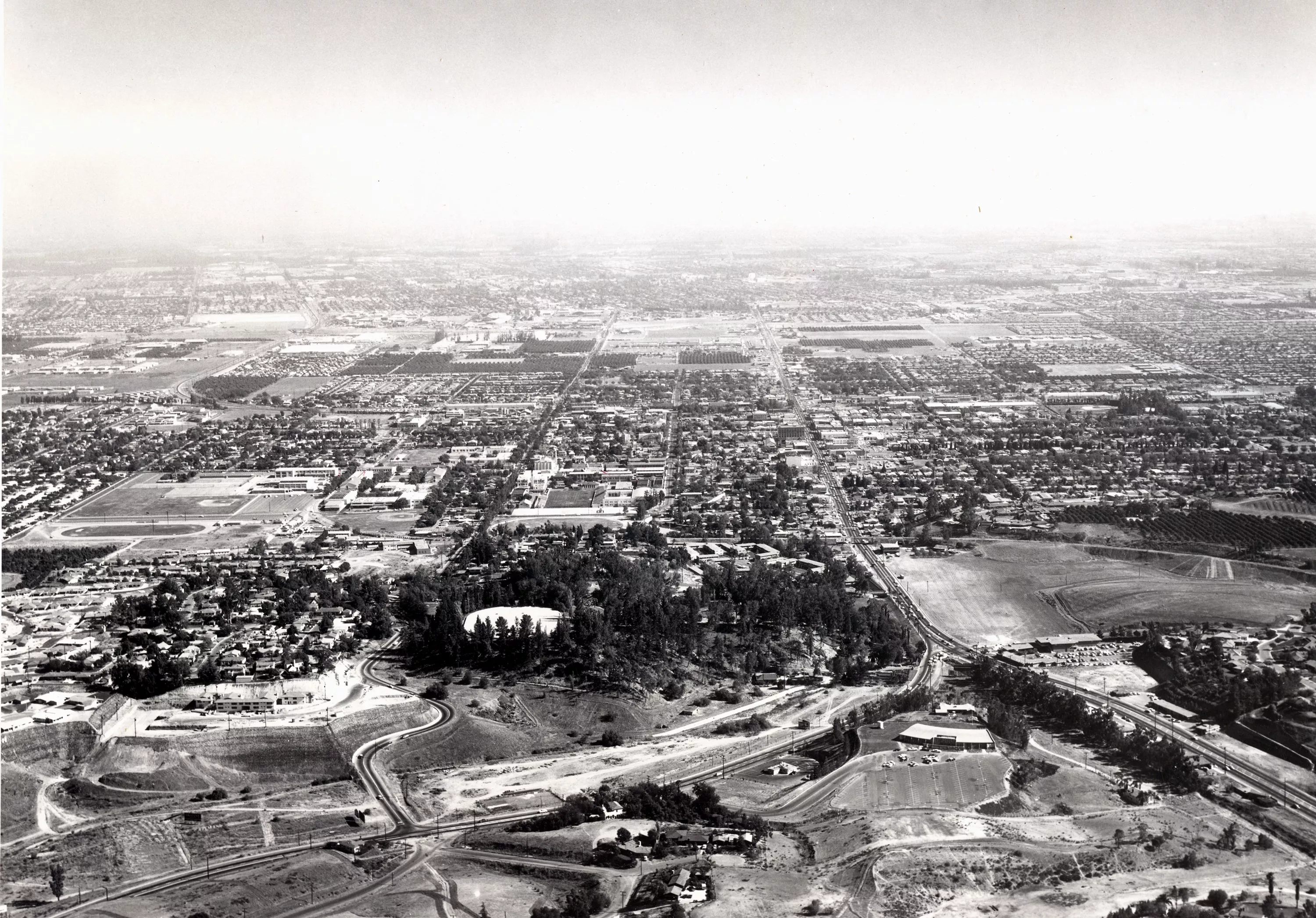 A digital scan of an aerial view of Fullerton (looking south) in 1961.