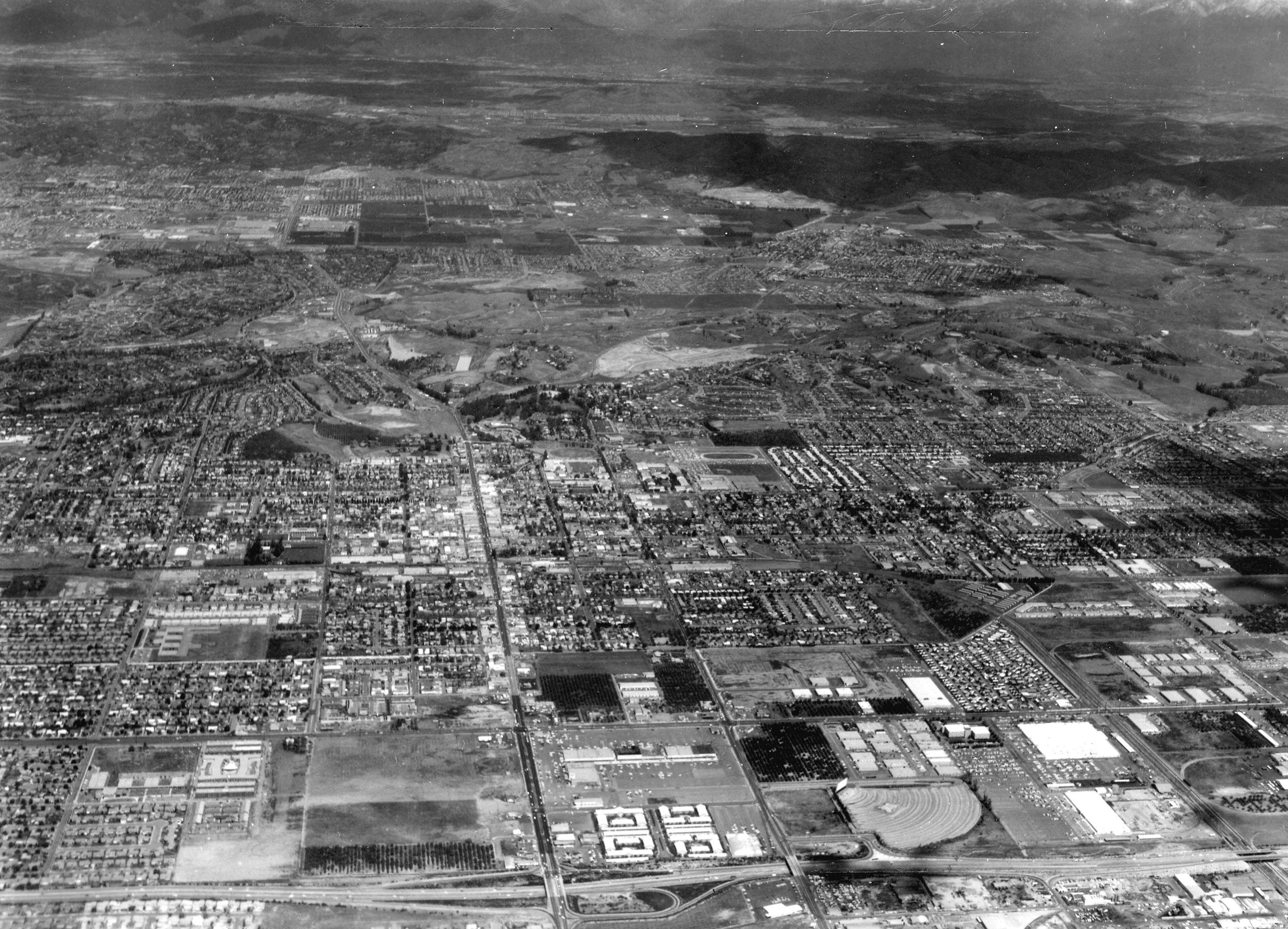 A digital scan of an aerial view of Fullerton (looking north) in 1964.