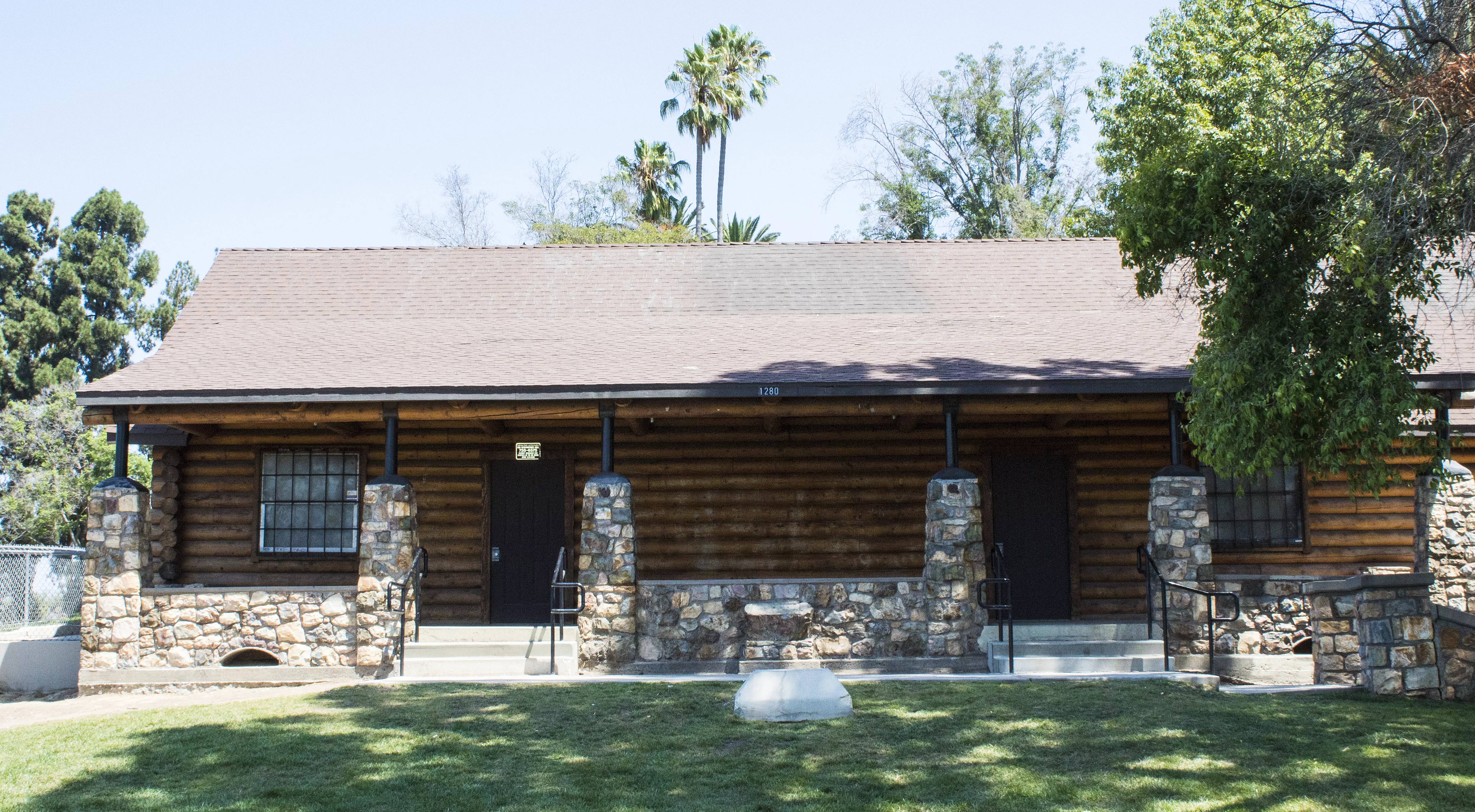 A colored photograph of the Izaak Walton Cabin, taken in 2017.