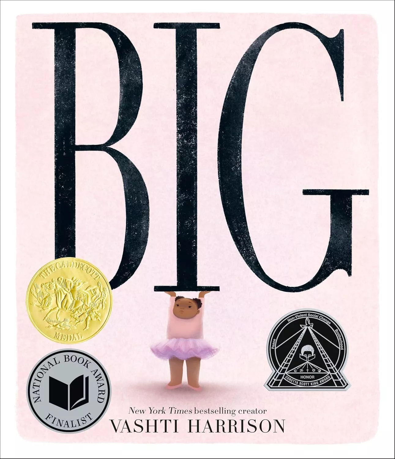 Cover of Big by Vashti Harrison depicting a chubby Black girl dressed like a ballerina holding up the book title.