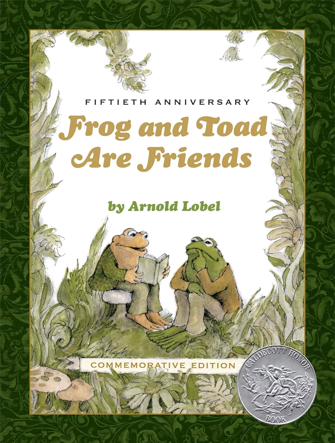 Cover of Frog and Toad are Friends by Arnold Lobel depicting Toad reading a book while Frog listens intently.