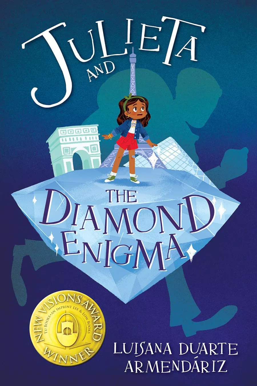 Cover of Julieta and the Diamond Enigma by Luisana Duarte Armendáriz depicting a brown skinned girl standing on top of a diamond.
