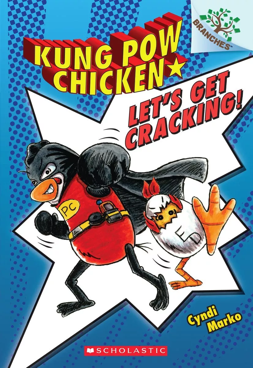 Cover of Let's Get Cracking! by Cyndi Marko depicting a chicken and an egg dressed like superheroes.