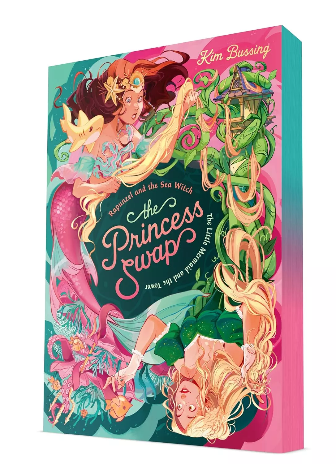 Cover of The Princess Swap: Rapunzel and the Sea Witch (or, The Little Mermaid and the Tower) by Kim Bussing.