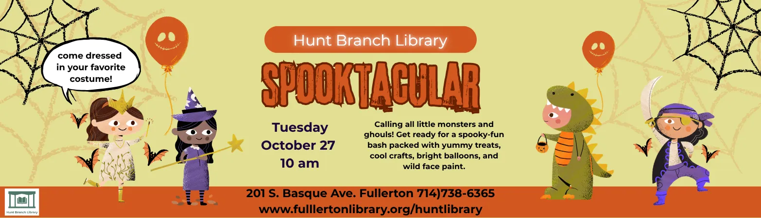 Special Halloween Themed Storytime on Tuesday, October 27th from 10am-12pm. Come in costume if you can. 